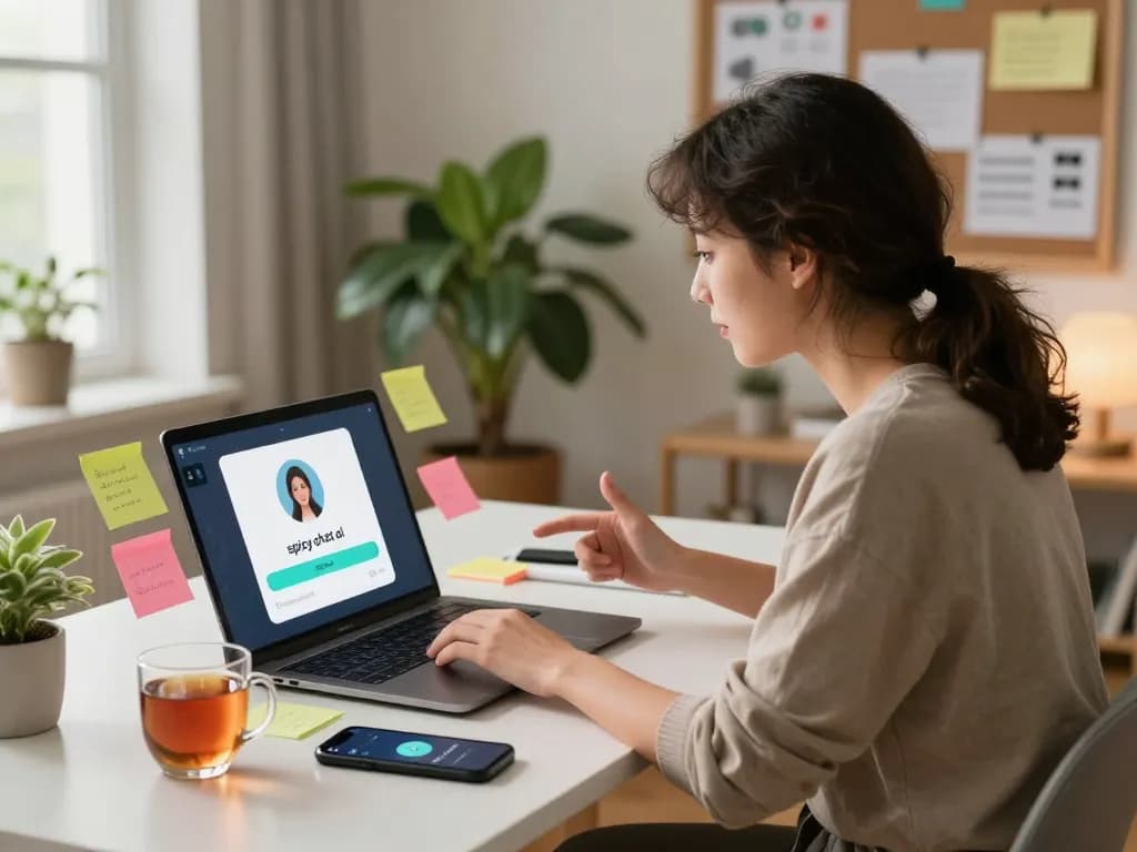 Interactive session with spicy chat ai in a cozy home office environment, showcasing user engagement.
