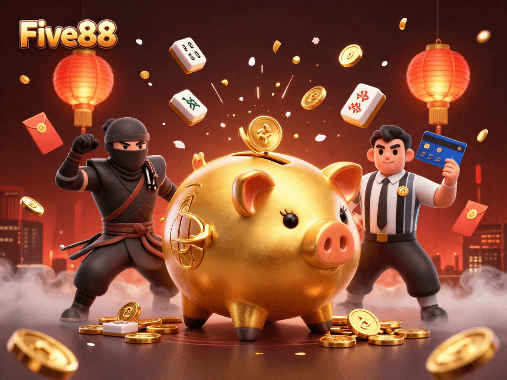 Experience the thrill of Five88 with dynamic gaming action featuring vibrant 3D characters and elements.