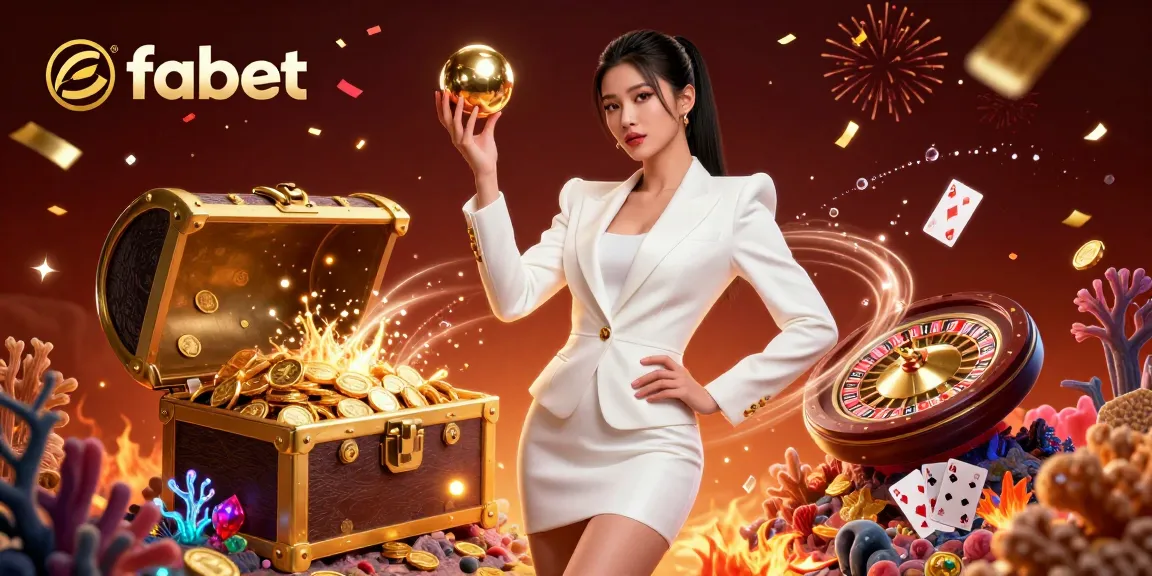 Engage with fabet's dynamic casino experience, highlighted by a confident woman showcasing a golden roulette ball.