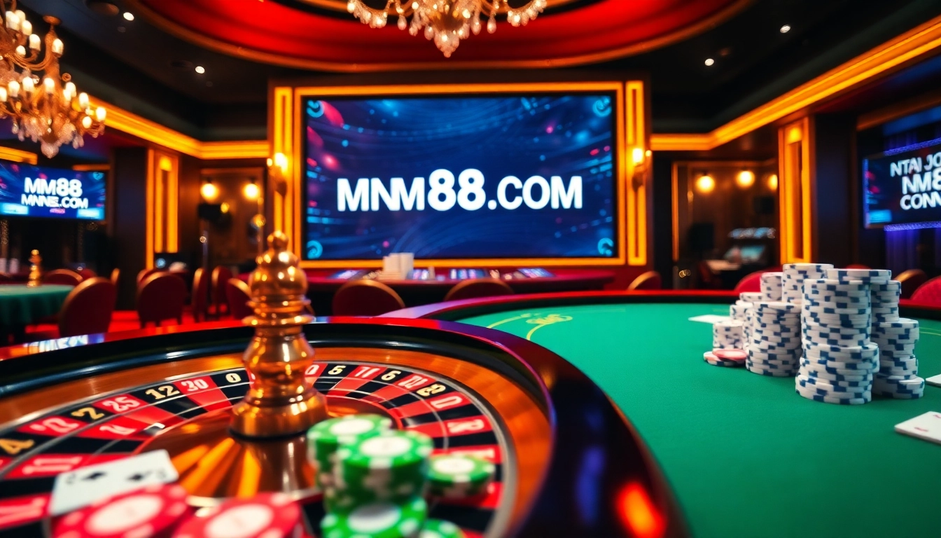 Engaging casino experience showcasing MM88.COM with roulette and poker action.