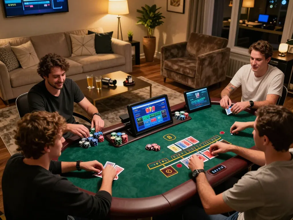 A person enjoys online gambling at Ace96au while playing blackjack with friends.