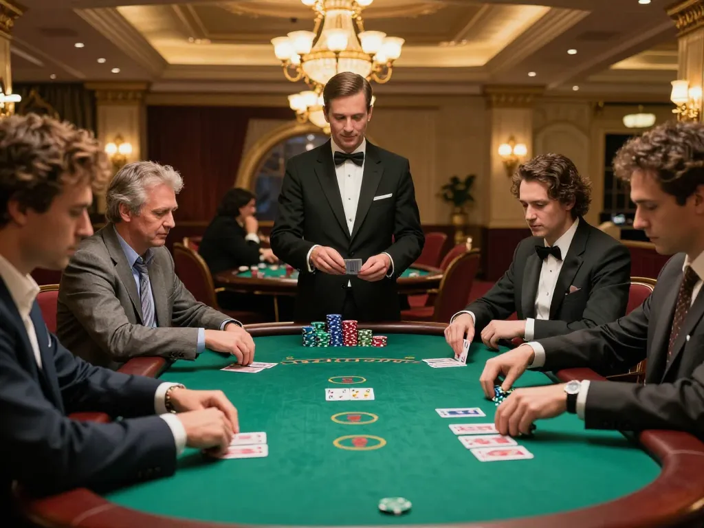 VT88 blackjack players strategizing their bets at a luxury casino table, capturing the game's excitement