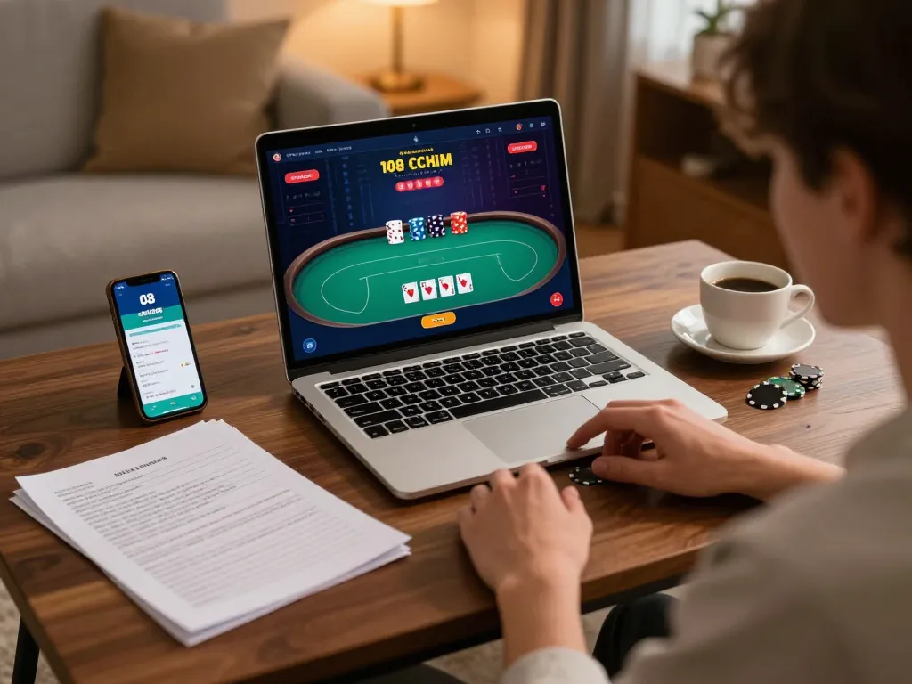 O8 online poker gameplay in a cozy home setting showcases strategic gaming moments.