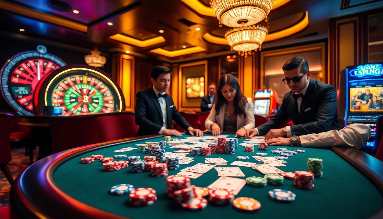 Experience the thrill of a hay win at a vibrant casino featuring poker chips and roulette.