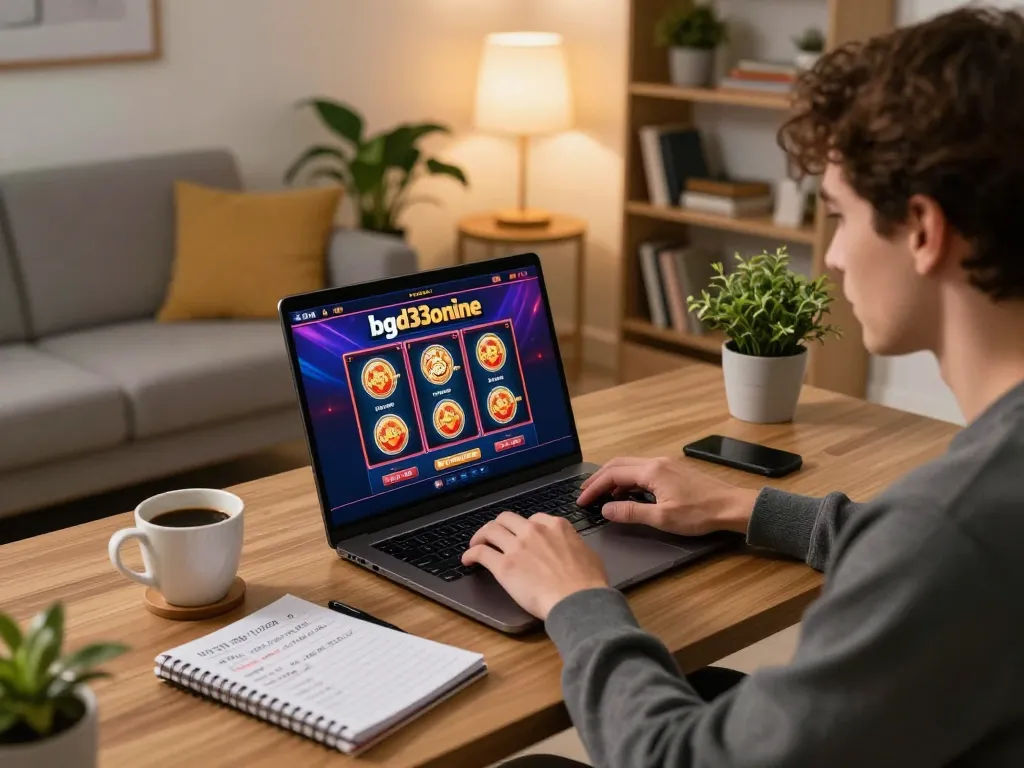 Engaging gameplay on bgd33online and strategic notes beside a cozy gaming setup.