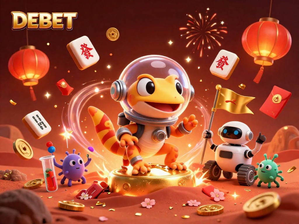 Play in the vibrant DEBET casino scene with Martian characters and glowing symbols.