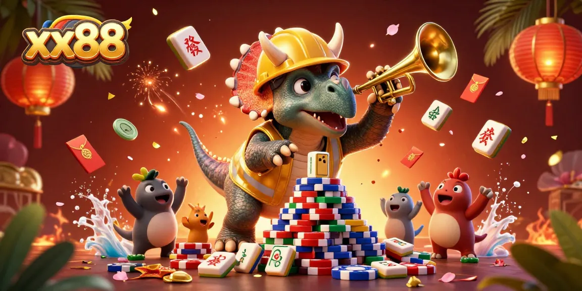 Engage with the thrilling world of xx88 where cartoon dinosaurs celebrate casino wins with vibrant visuals.