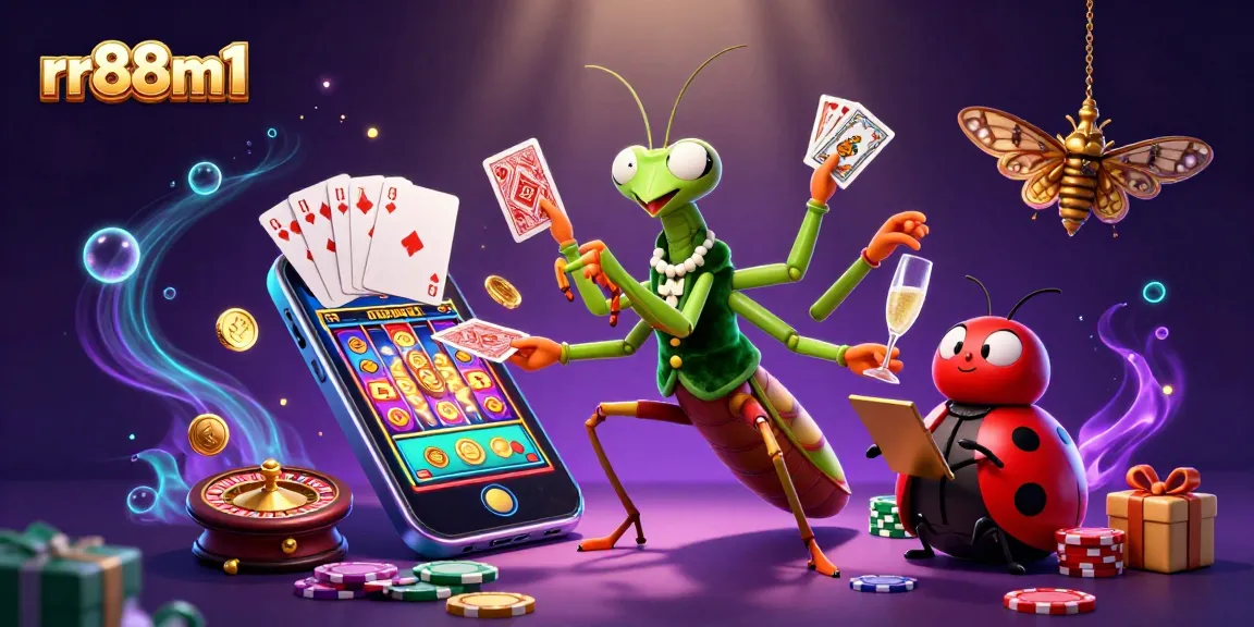 Experience thrilling gameplay with rr88m1 as a giant mantis dealer and pit boss in a vibrant casino scene.