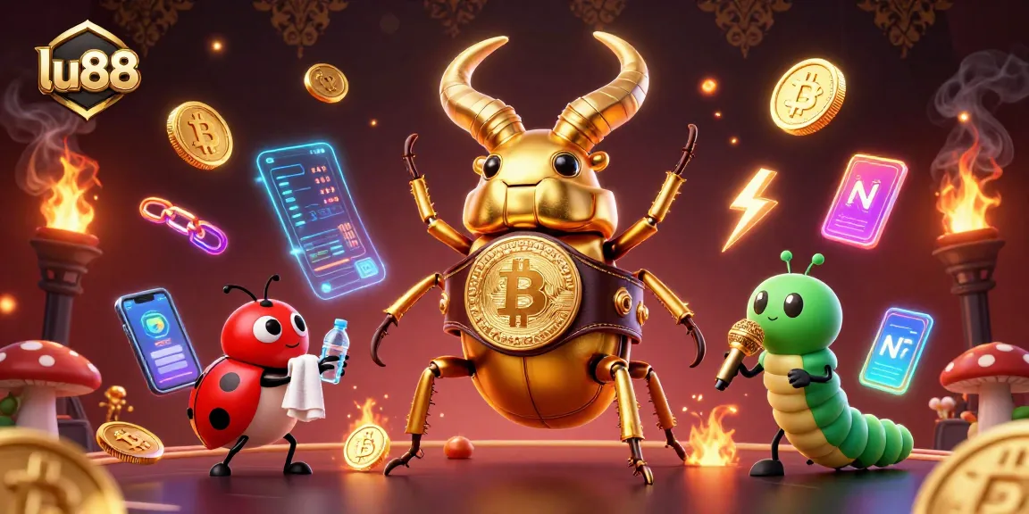 Experience thrilling action with lu88 as the golden stag beetle battles in a dynamic casino scene.
