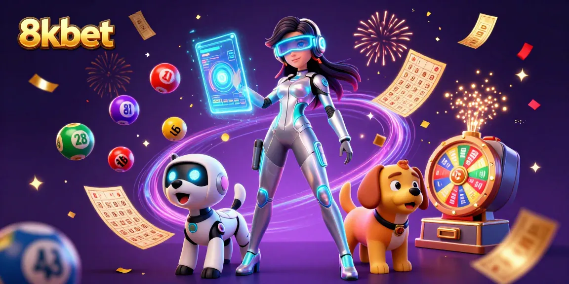 Engage with 8kbet's thrilling casino experience through vibrant lottery action and futuristic themes.