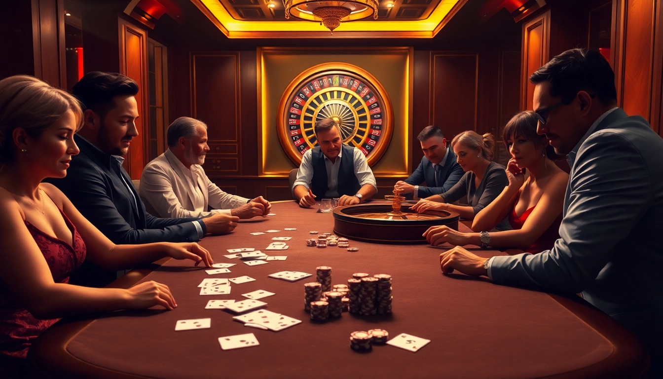 The excitement of gambling at https://789p.gives/ with a luxurious poker table and vibrant players.