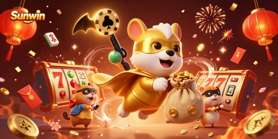 Join the excitement at Sunwin as the superhero dog flies high, celebrating casino winnings.
