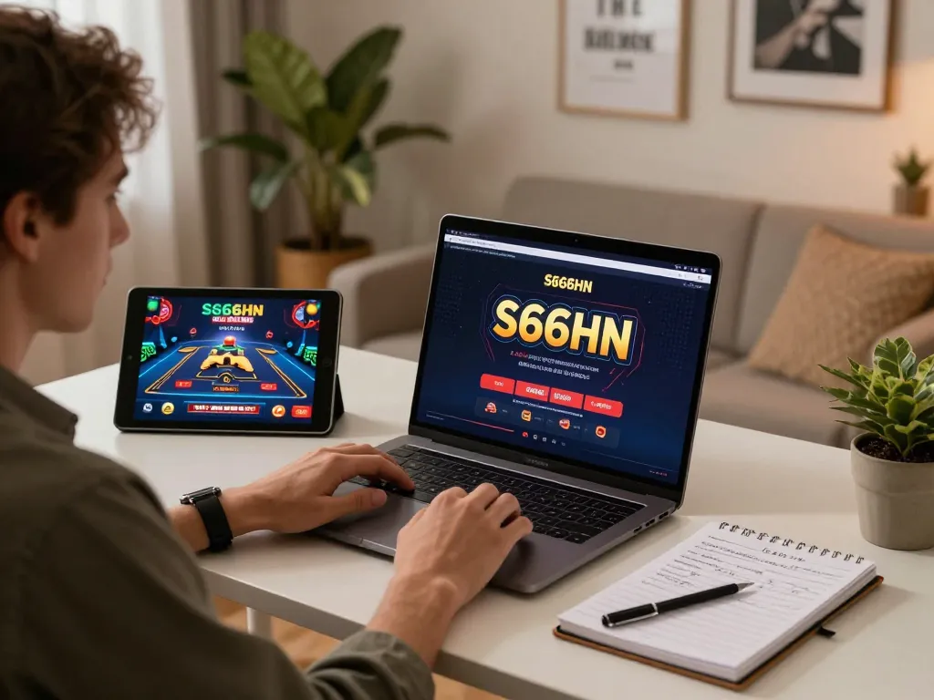 Engaged player strategizing on S666HN’s online casino platform at a cozy desk setting