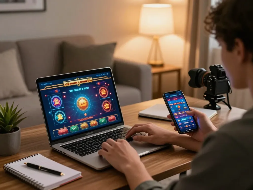 Engaging in strategic online gaming with 789win, showcasing vibrant screens and cozy ambiance.