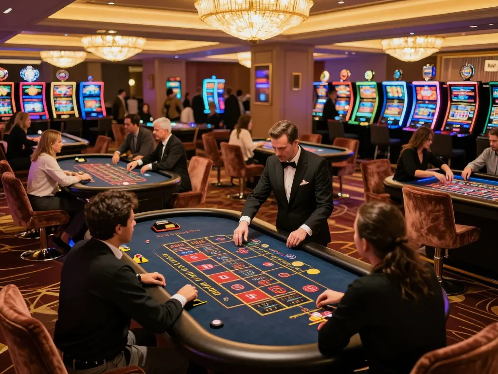 Players enjoying high-stakes bets at 789 win luxury casino tables, showcasing excitement in a vibrant atmosphere.