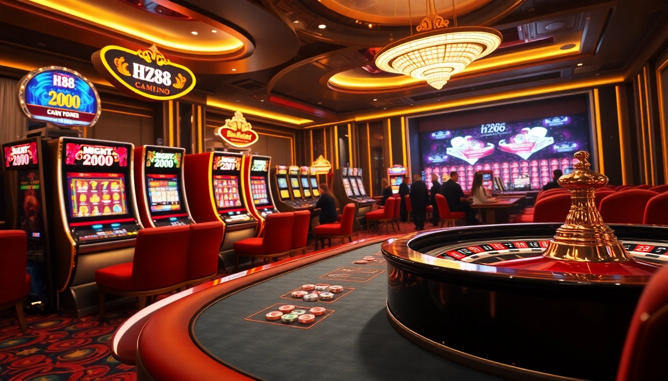 Experience the thrill of HZ88 online gambling with vibrant casino visuals and engaging gaming elements.