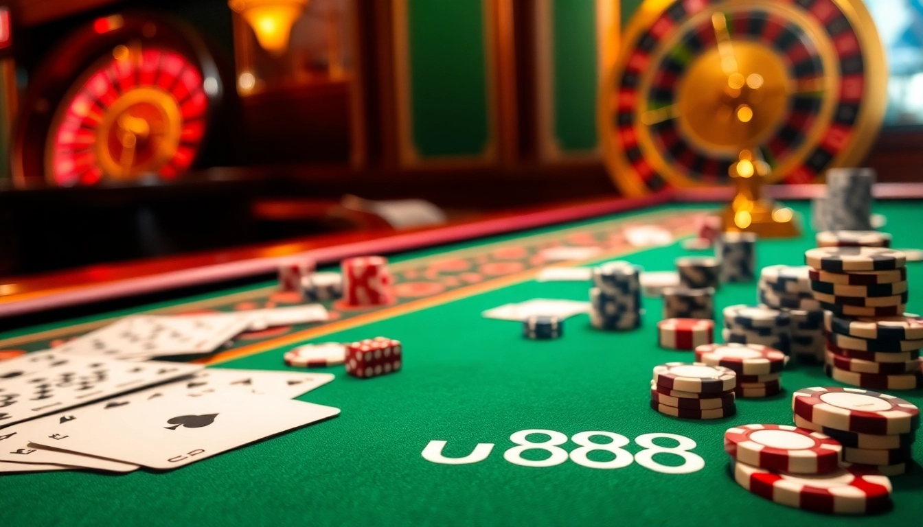 Experience the excitement of u888 with a vibrant casino setup showcasing high-stakes gaming.