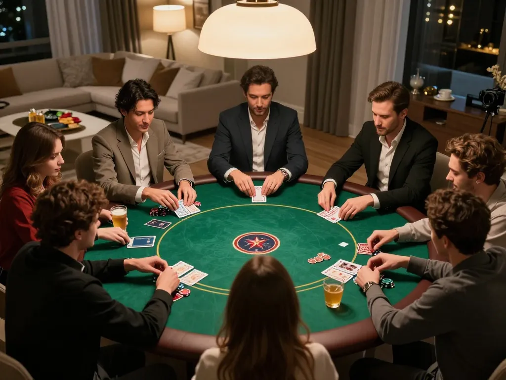 Players enjoying strategic card gameplay at home poker night with nk88 insights on winning techniques.