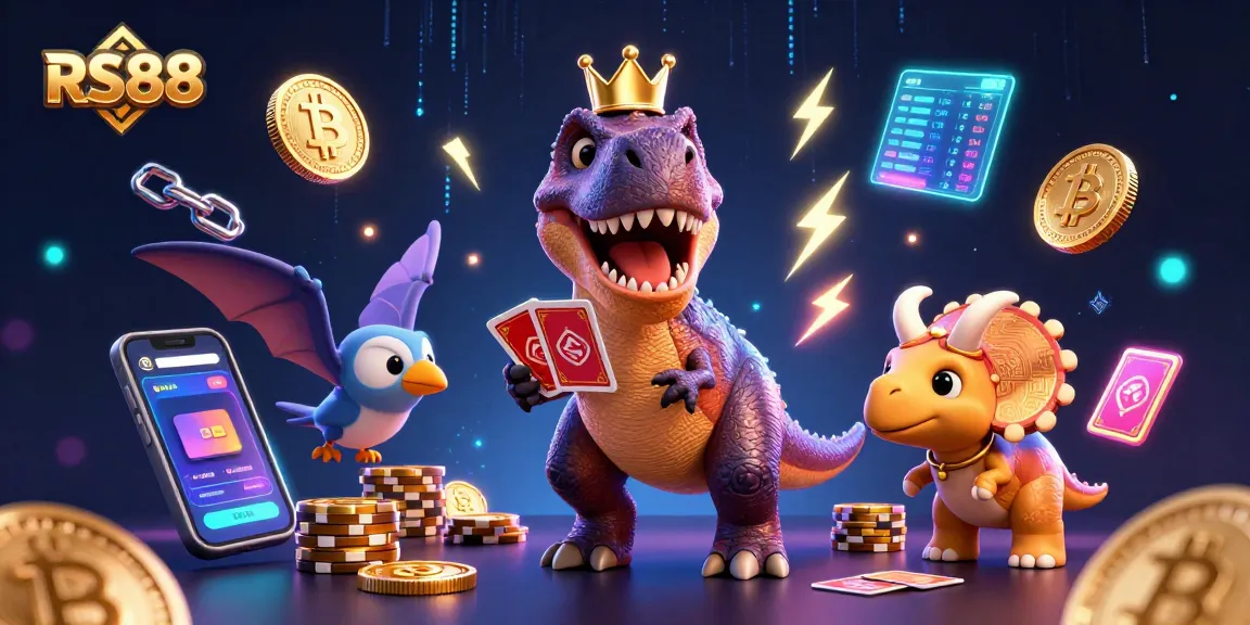 RS88 reveals a dazzling 3D illustration of a casino scene with a T-Rex, enhancing your gaming experience.