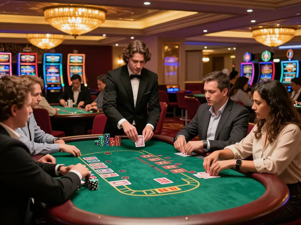 Engaged players at a uk88 blackjack table experience high-stakes thrills with intense focus and strategy.