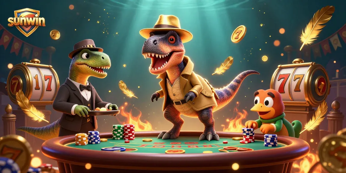 Engage in thrilling gameplay with sunwin at a blackjack table featuring vibrant dinosaurs and game elements.