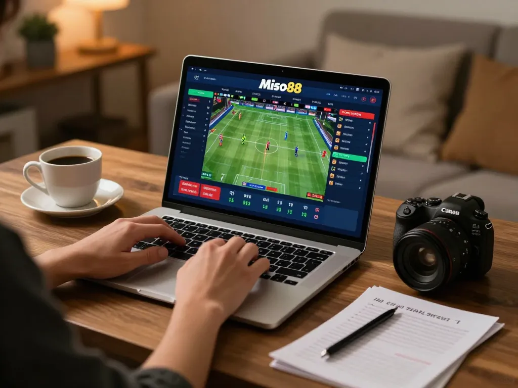Miso88 player engaging with live betting odds in a cozy online gambling environment.