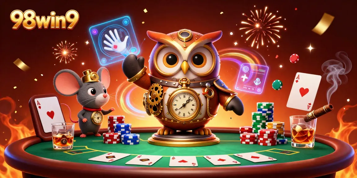 Experience thrilling gameplay with 98win9 in this vibrant casino illustration featuring dynamic elements.