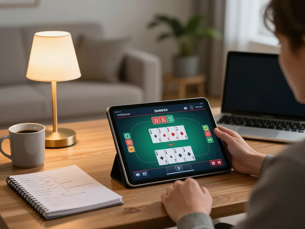Exploring 32win online casino gameplay on a tablet in a cozy setting