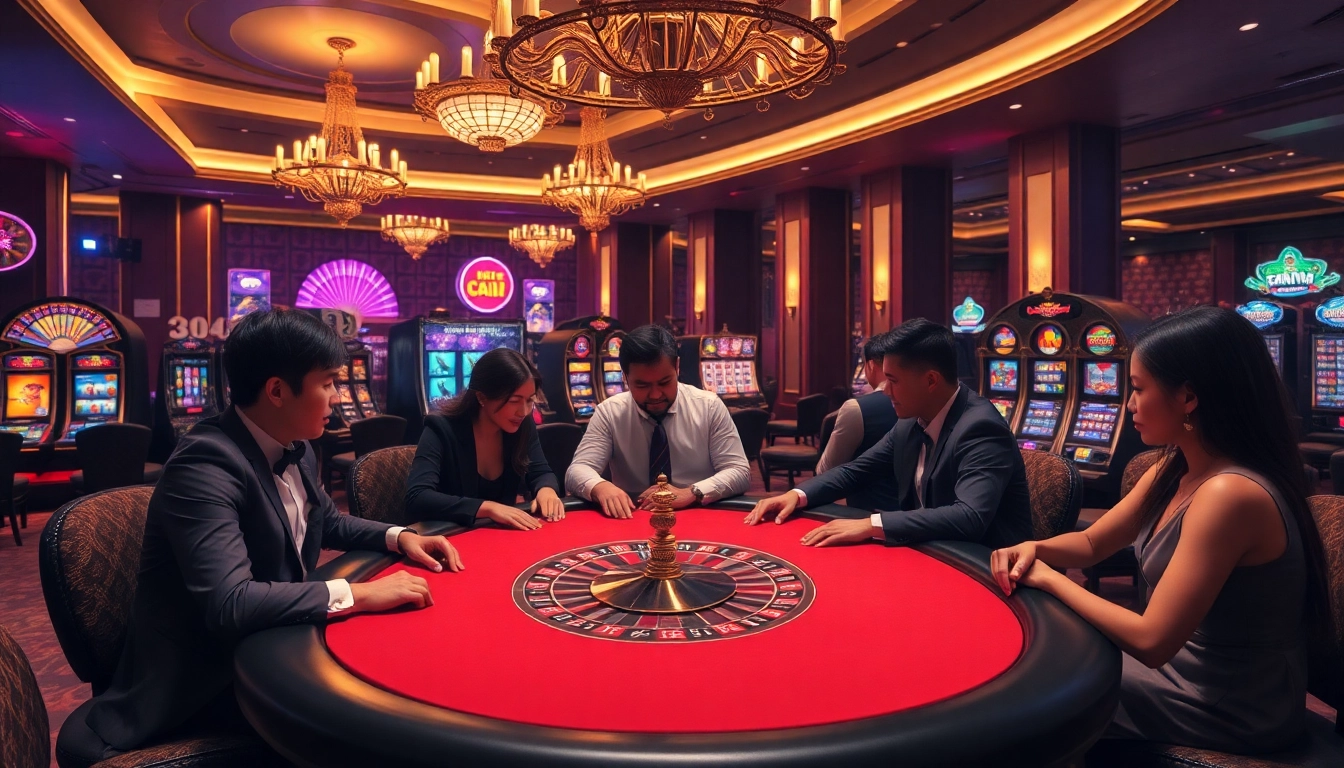 High-stakes poker action at bem88.com with a vibrant casino atmosphere.