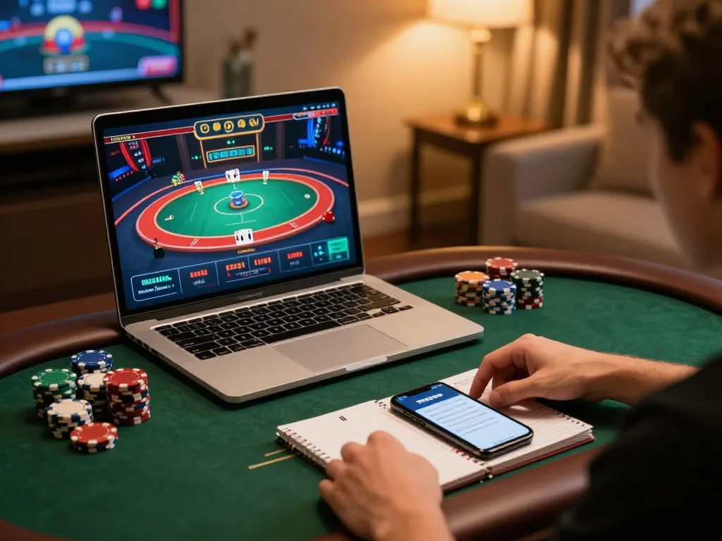 Engaging in online poker while accessing https://tk999.us/ for winning strategies and tips.