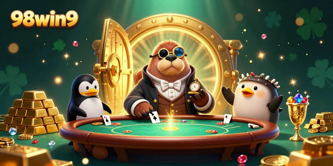 Experience thrilling gaming moments with 98win9 at an underwater poker table featuring stunning characters and treasures.