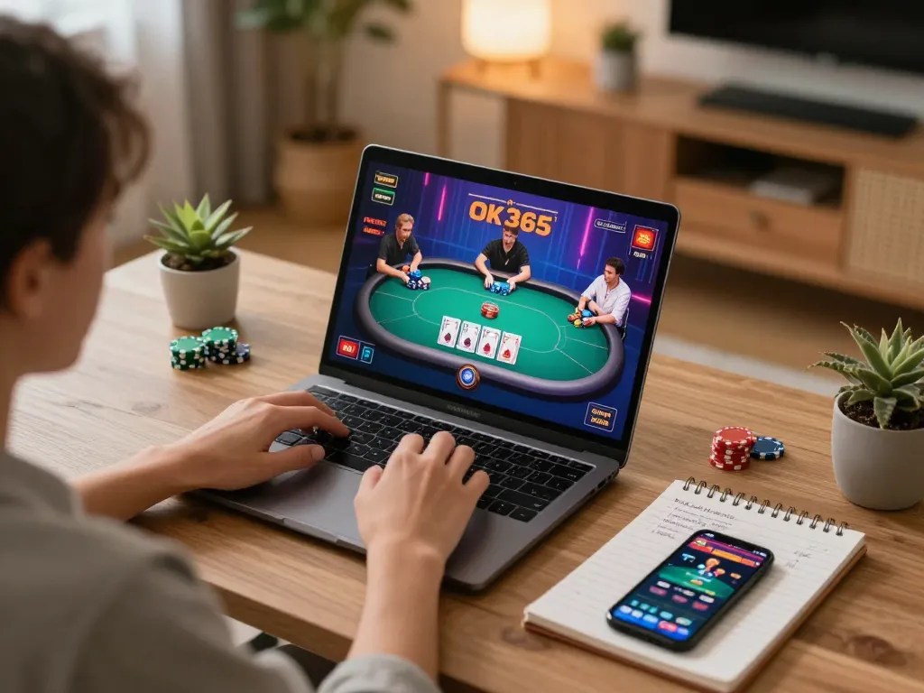 Engage in strategic online poker gameplay on ok365 from a stylish home setup.