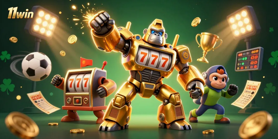 Experience the thrill of winning at 11win with a dynamic 3D casino-themed illustration.