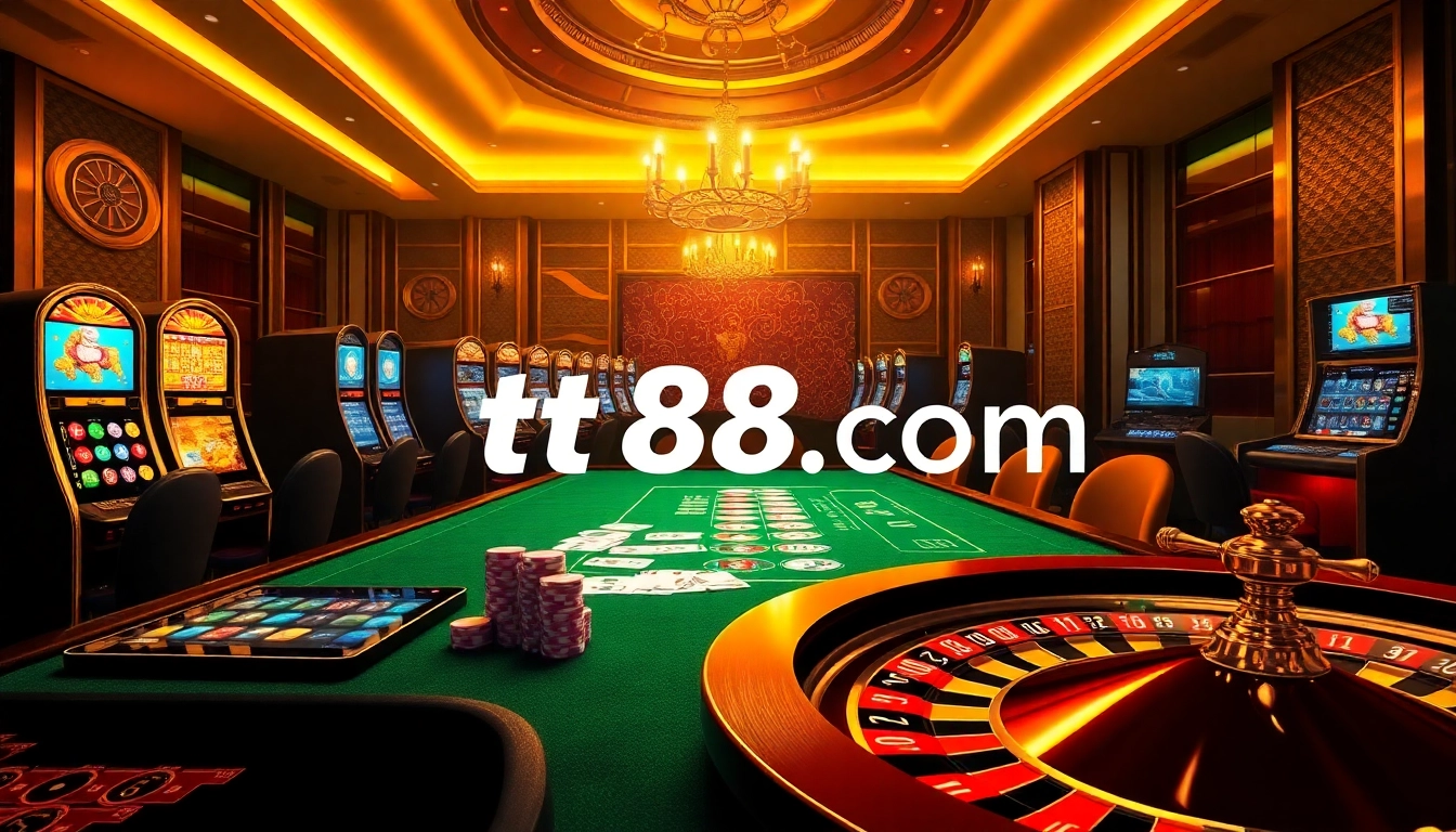Experience the excitement of online gambling at tt88.com with vibrant casino tables and engaging gaming technology.