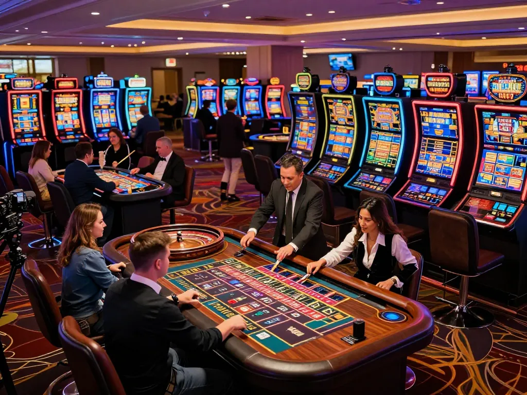 Experience exciting gameplay at the trang chủ 23win casino floor with vibrant slot machines and roulette.