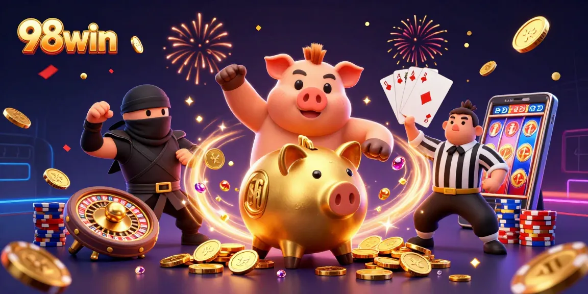 Winning with 98win in an exciting casino scene featuring dynamic characters and vibrant elements.