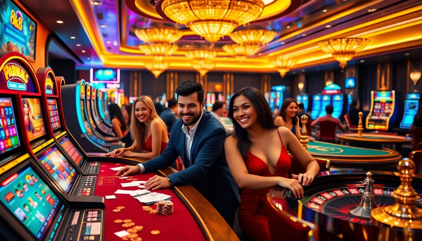 Experience the thrilling world of 8k8 with vibrant casino gaming activities and joyful players.