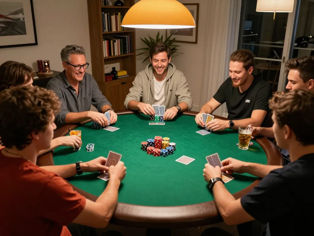 Players engaging in poker around a table showcasing the uu88 link with strategic gameplay.