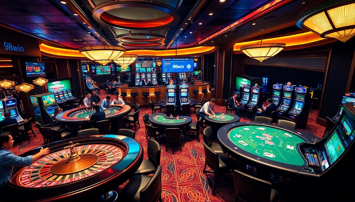 Experience the excitement of gambling with 98win at a luxurious casino featuring thrilling table games and slot machines.