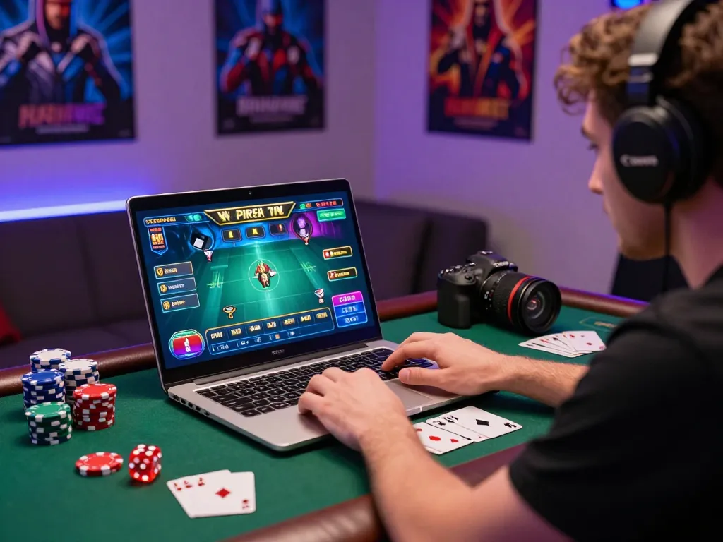 Luck8 player enjoying an immersive online gaming experience in a vibrant setting.
