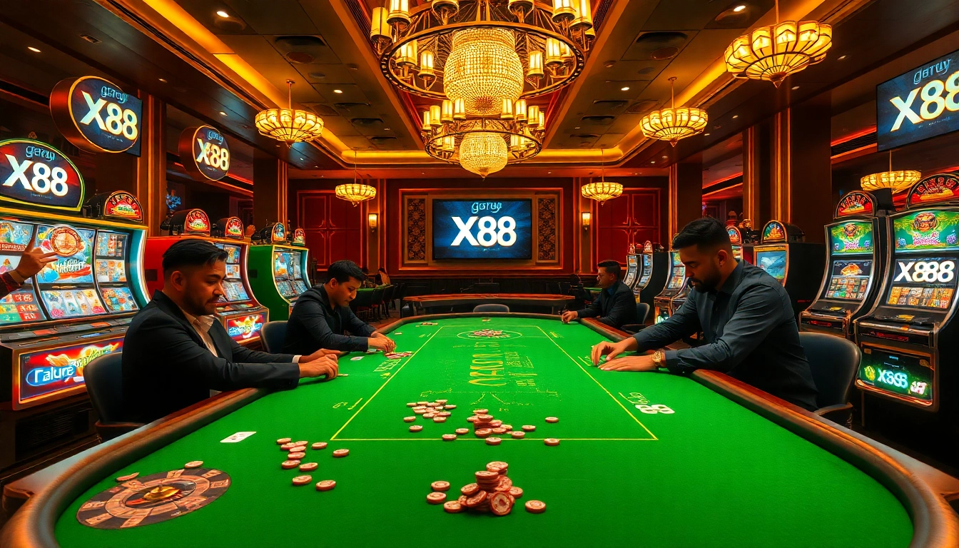 Experience the excitement of XX88 at a luxury casino with vibrant games and intense poker action.