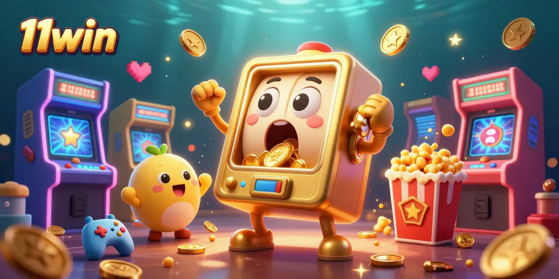 Experience the 11win jackpot through a vibrant scene of exciting slot machines.