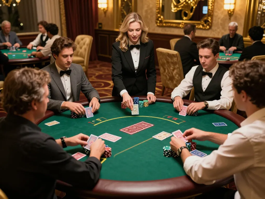 Engaged players at vipwin poker table celebrating a winning hand, showcasing dynamic gameplay.