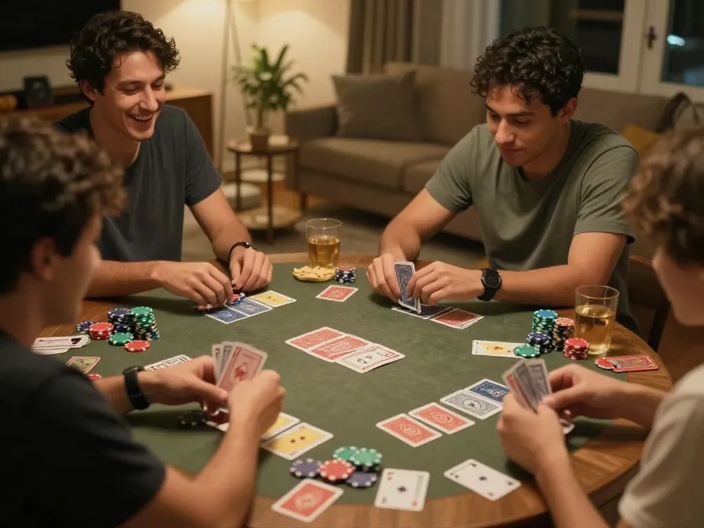 Experience game đánh bài đổi thưởng with friends while playing cards in a cozy home setting