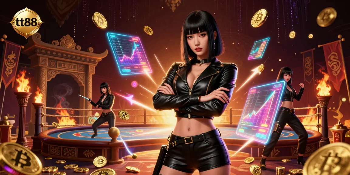 Experience winning strategies at tt88, featuring a dynamic casino scene with Asian influences, showcasing vibrant game elements.