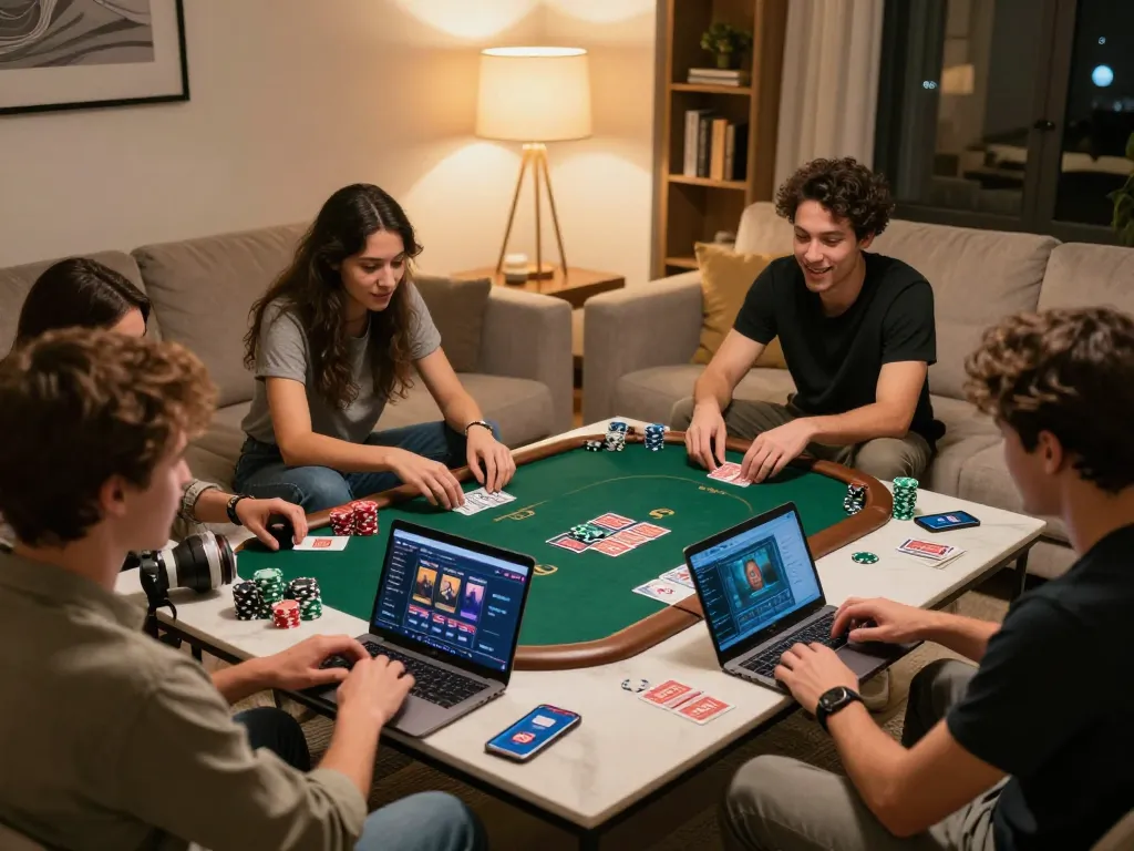 Players strategizing their next move in a friendly online poker match on 78win