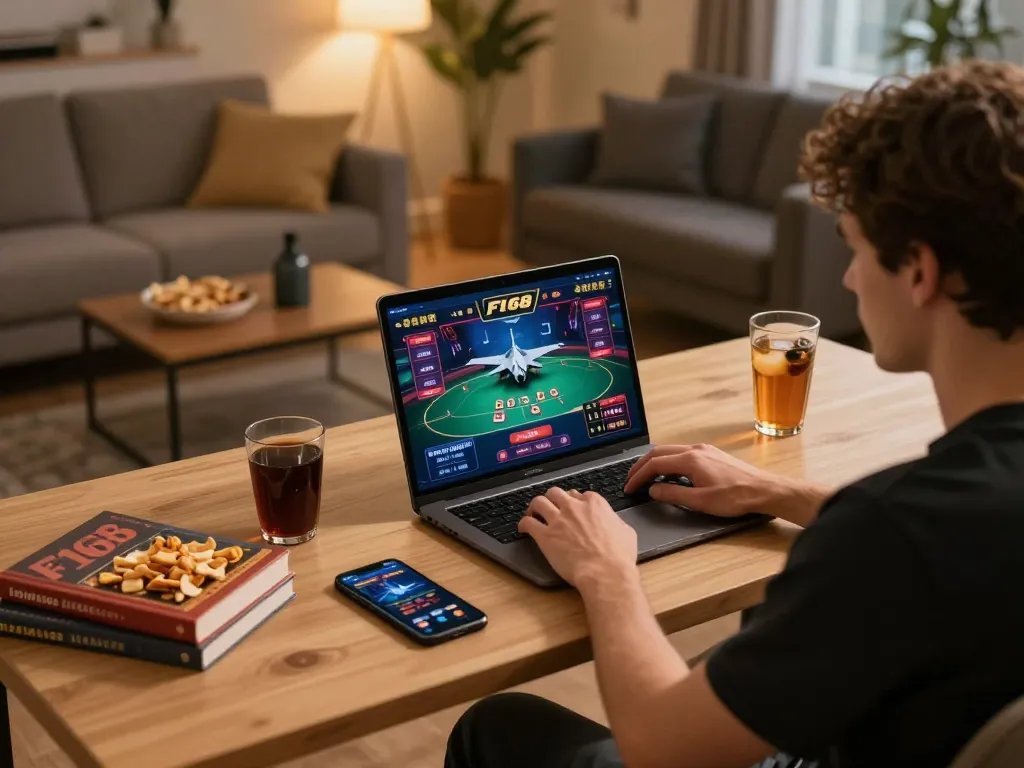 Player engaged in online poker on F168, showcasing a modern gaming setup with snacks and strategies.