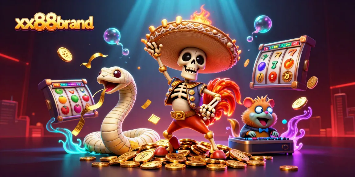 Spin to win at xx88brand with a vibrant illustration of gaming characters celebrating jackpots.