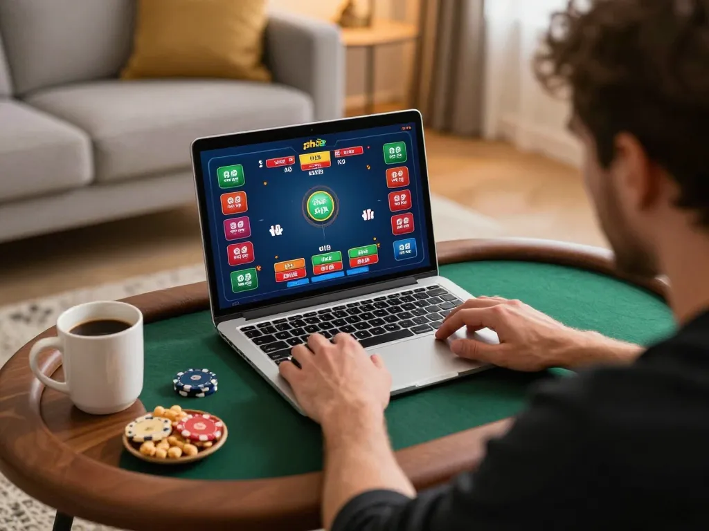 Engaging poker gameplay at ph22, showcasing a player focused on online betting interface.