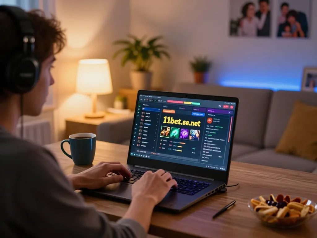 Engaging player using https://11bet.se.net/ for online betting in cozy home setup.